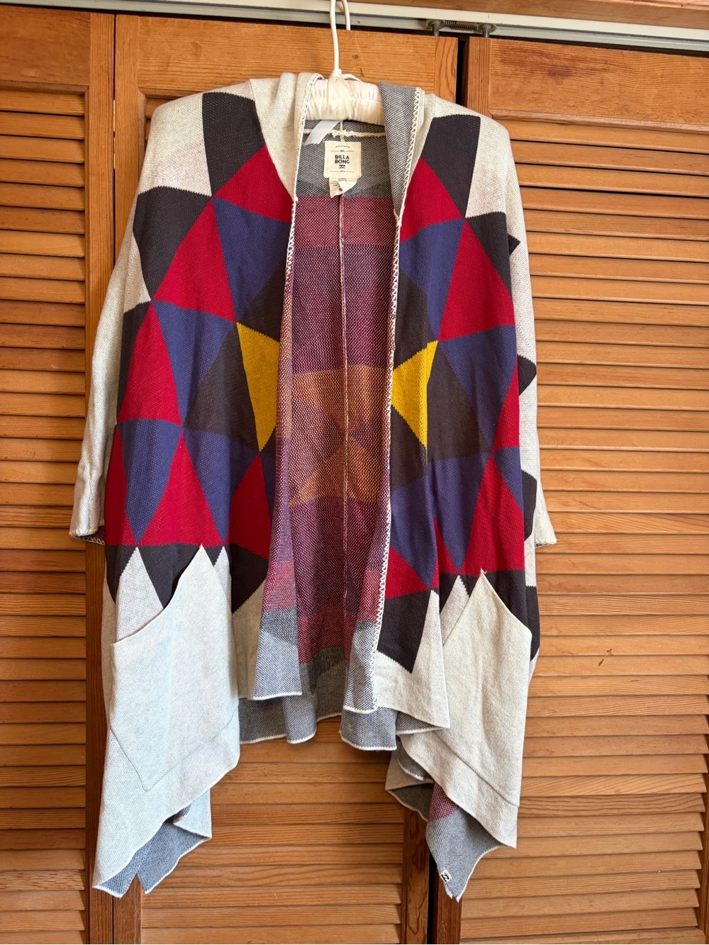 Billabong Aztec Geometric Hooded Open-Front Cardigan multi color Sz S